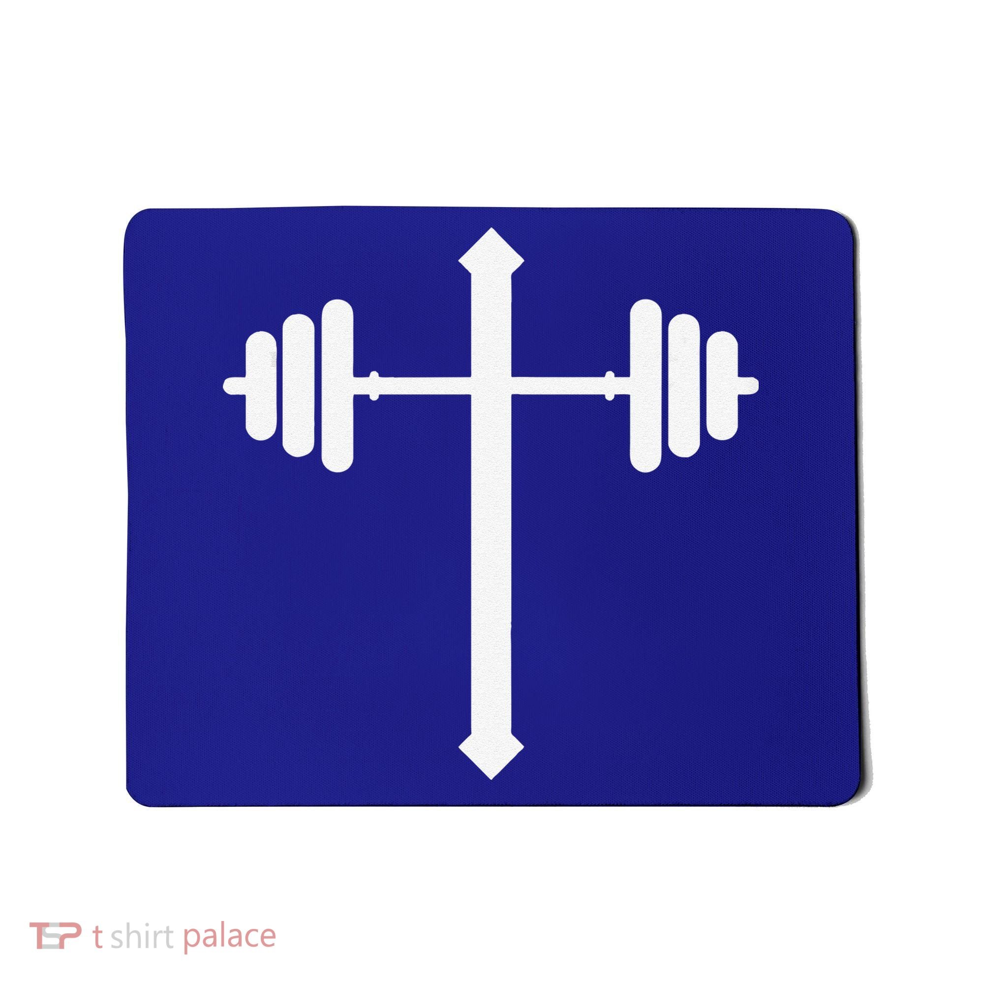 Barbell Dumbbell Cross Christian Jesus Gym Workout Lifting Gift Mousepad
