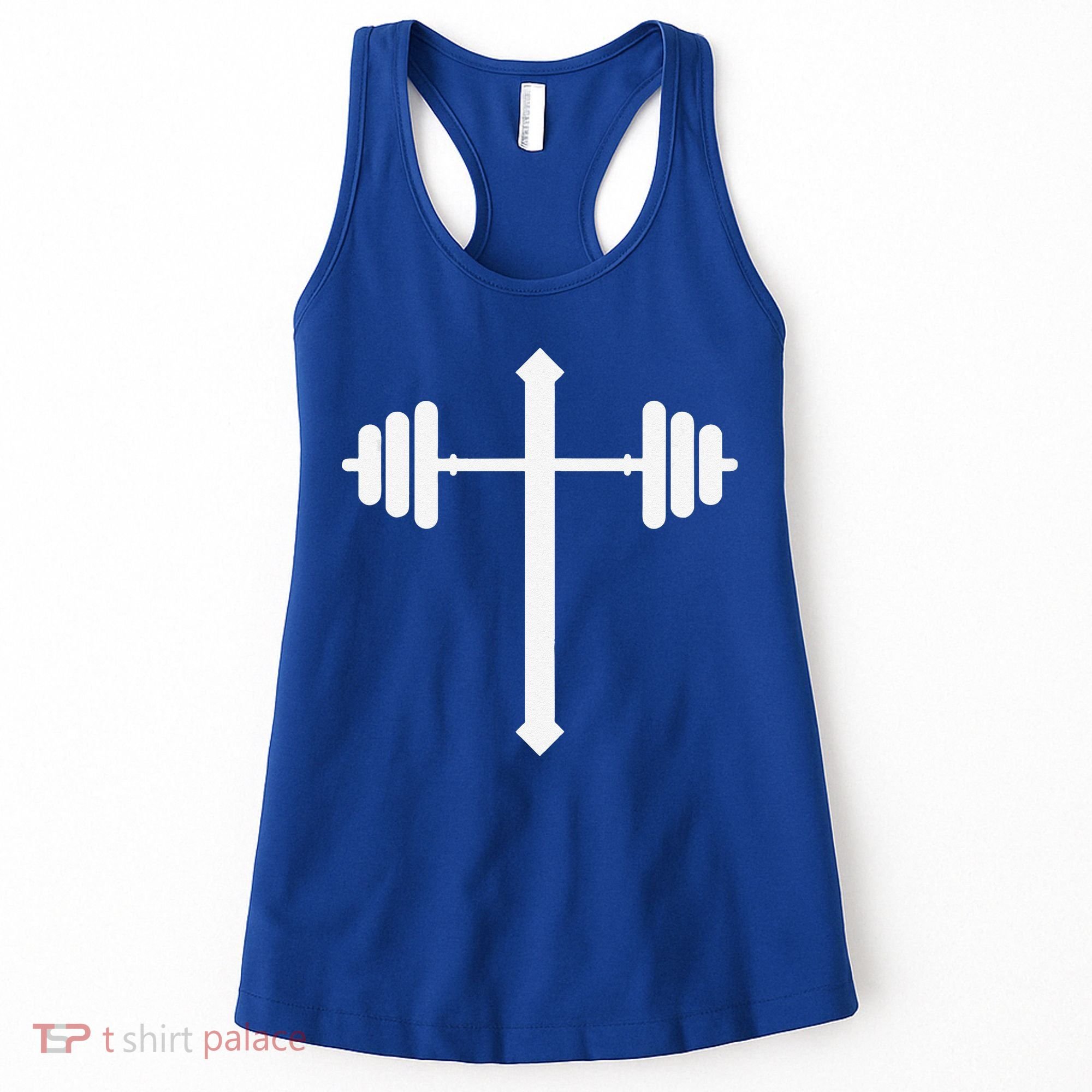 Barbell Dumbbell Cross Christian Jesus Gym Workout Lifting Gift Women's Tank Top
