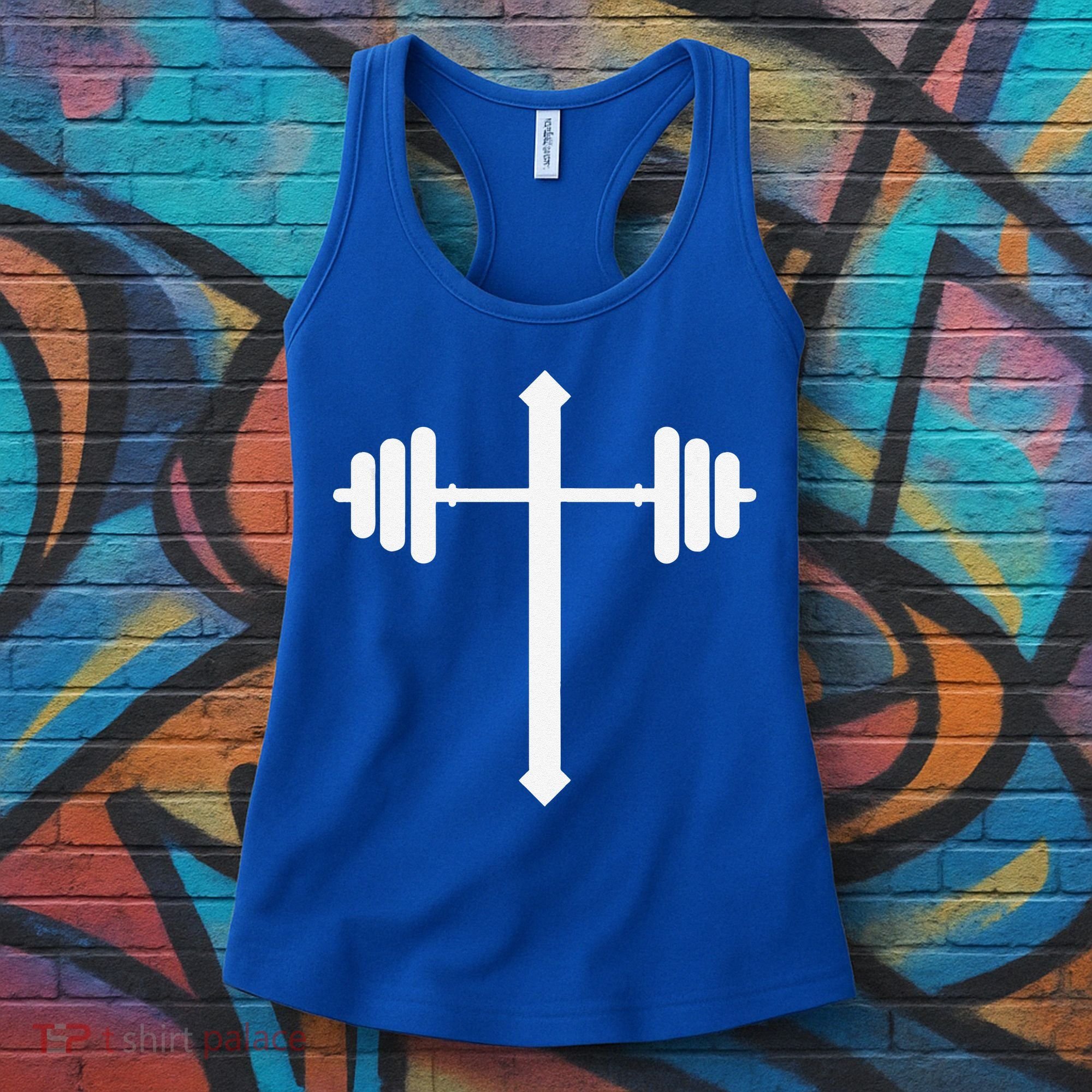 Barbell Dumbbell Cross Christian Jesus Gym Workout Lifting Gift Women's Tank Top