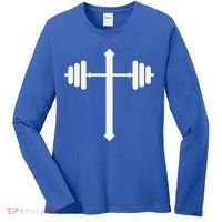 Barbell Dumbbell Cross Christian Jesus Gym Workout Lifting Gift Women's Long Sleeve Shirt thumb 0