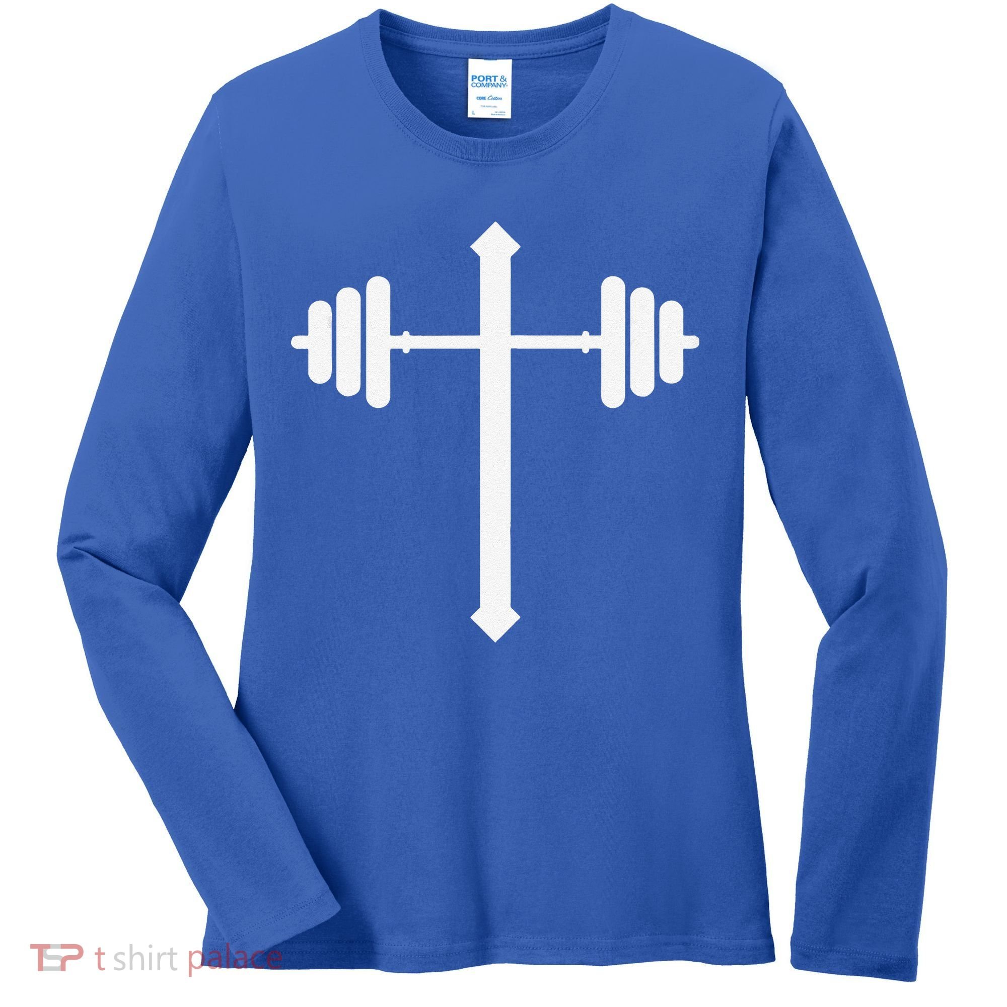 Barbell Dumbbell Cross Christian Jesus Gym Workout Lifting Gift Women's Long Sleeve Shirt