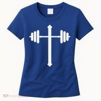Barbell Dumbbell Cross Christian Jesus Gym Workout Lifting Gift Women's T-Shirt thumb 0