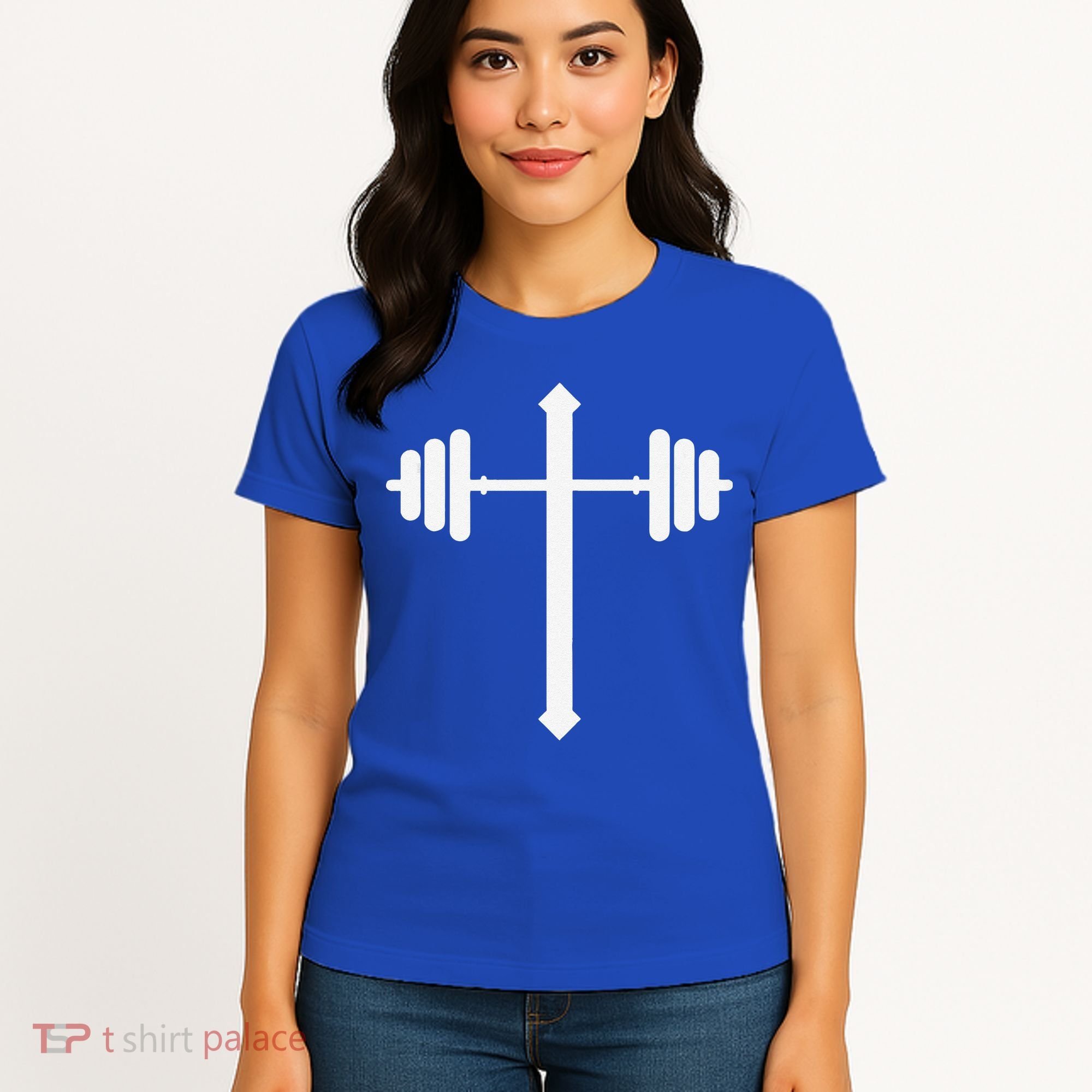 Barbell Dumbbell Cross Christian Jesus Gym Workout Lifting Gift Women's T-Shirt