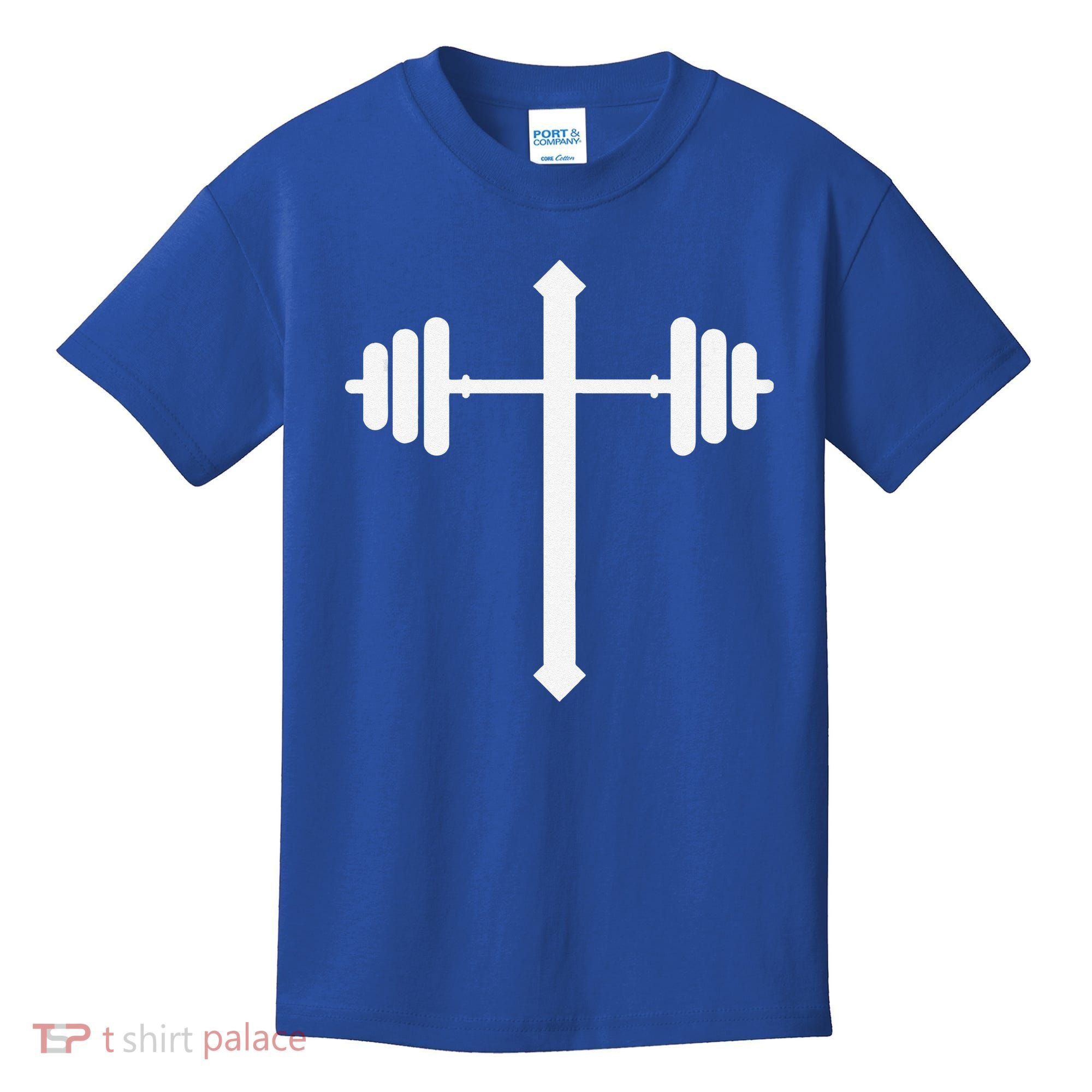 Barbell Dumbbell Cross Christian Jesus Gym Workout Lifting Gift Kids T-Shirt