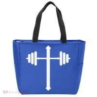 Barbell Dumbbell Cross Christian Jesus Gym Workout Lifting Gift Tote Bag thumb 0