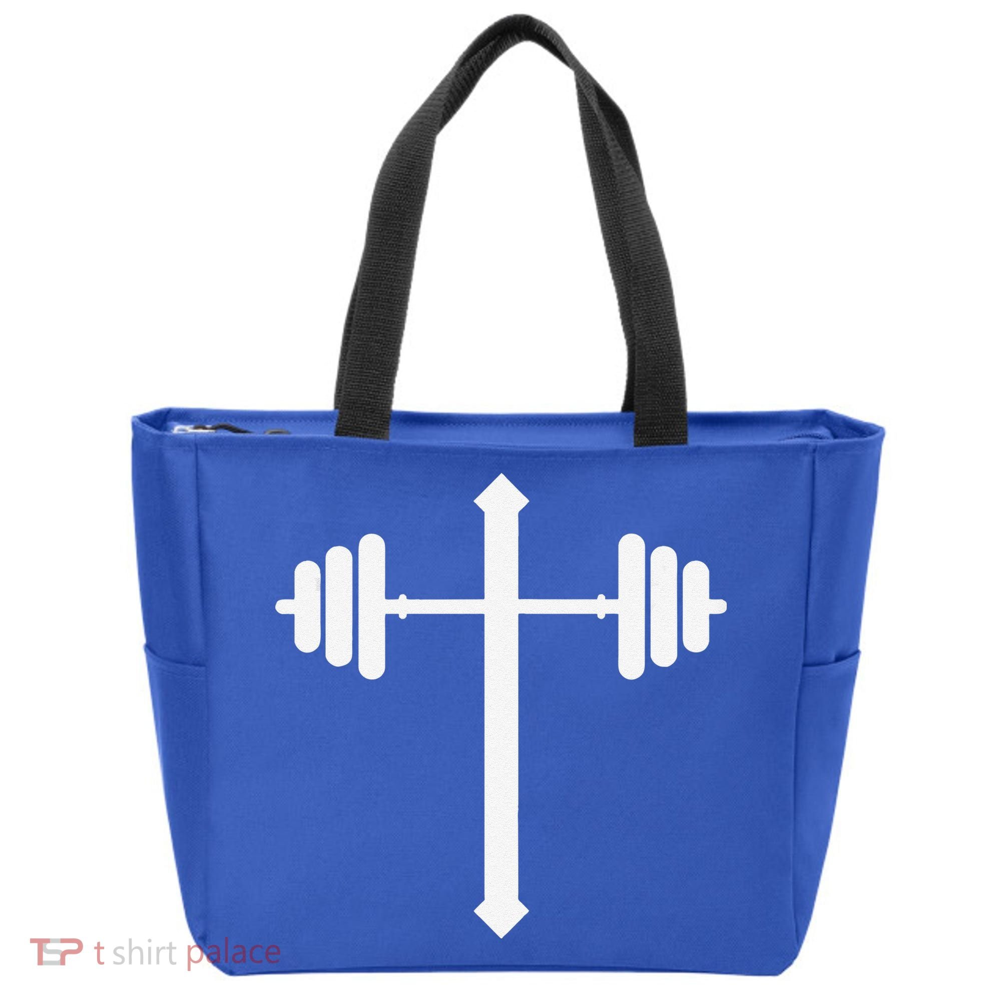 Barbell Dumbbell Cross Christian Jesus Gym Workout Lifting Gift Tote Bag