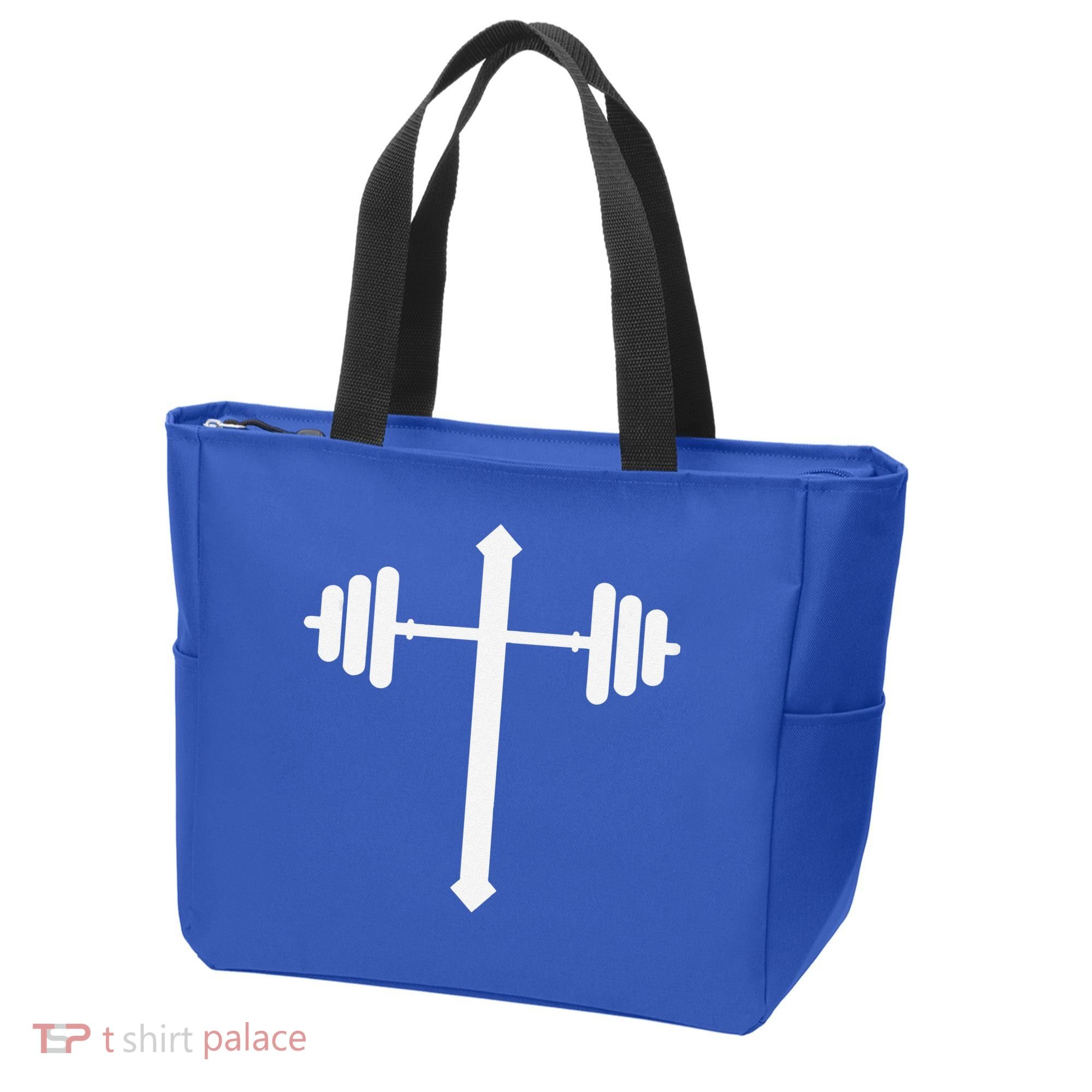 Barbell Dumbbell Cross Christian Jesus Gym Workout Lifting Gift Tote Bag