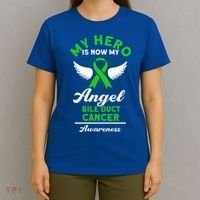 Bile Duct Cancer Awareness My Hero Is Now My Angel Bile Duct Gift T-Shirt thumb 4