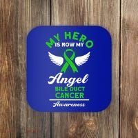 Bile Duct Cancer Awareness My Hero Is Now My Angel Bile Duct Gift Coaster thumb 0