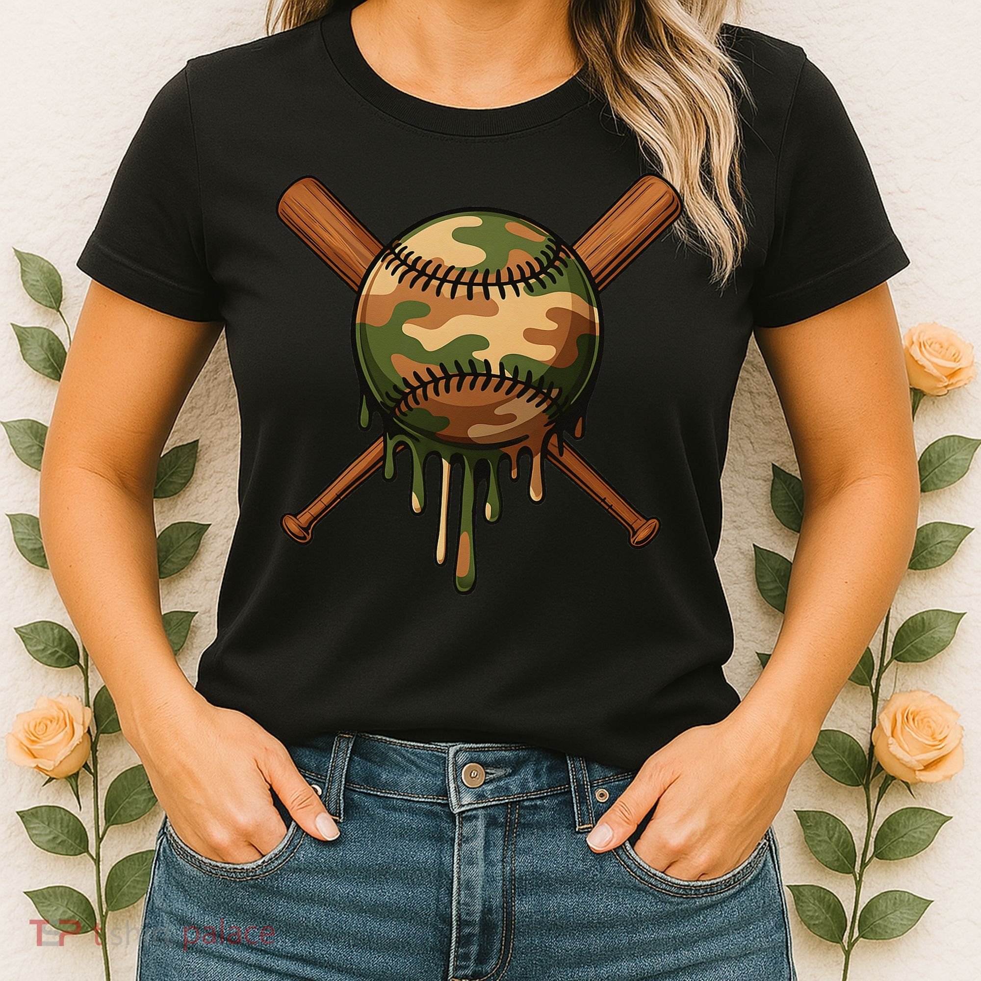 Baseball Drip Camo Home Plate Sports Cool Game Day Drip Women's T-Shirt