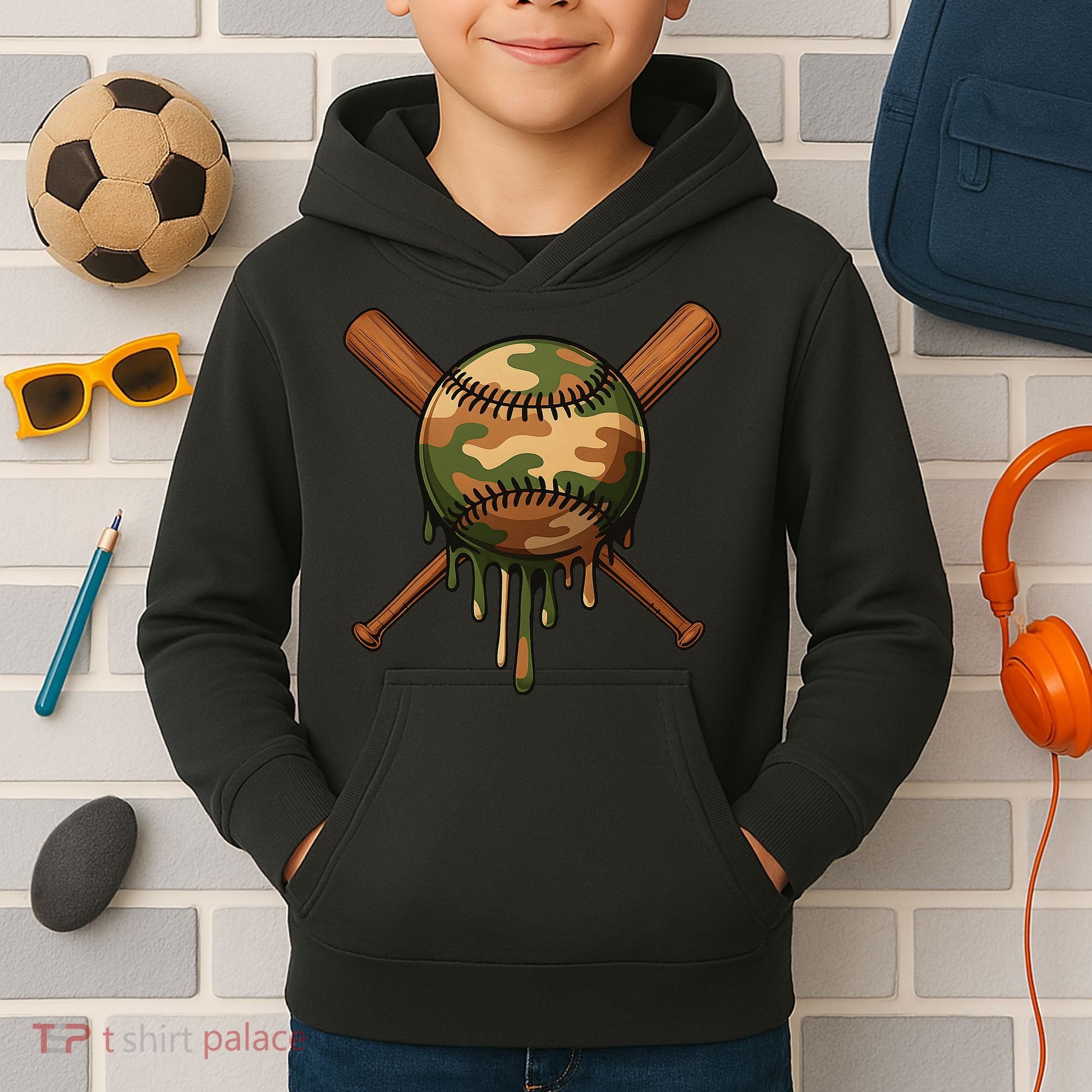 Baseball Drip Camo Home Plate Sports Cool Game Day Drip Kids Hoodie
