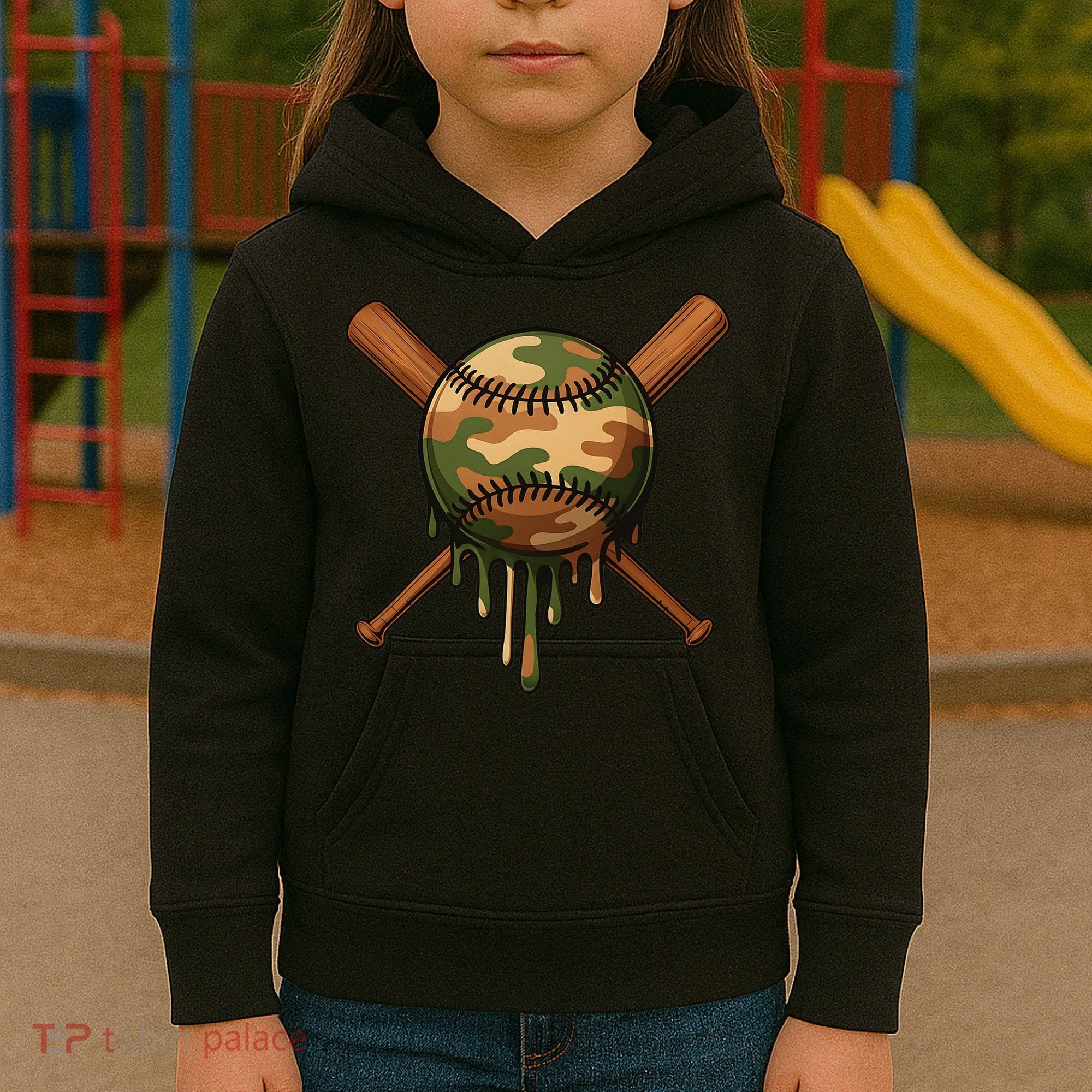 Baseball Drip Camo Home Plate Sports Cool Game Day Drip Kids Hoodie