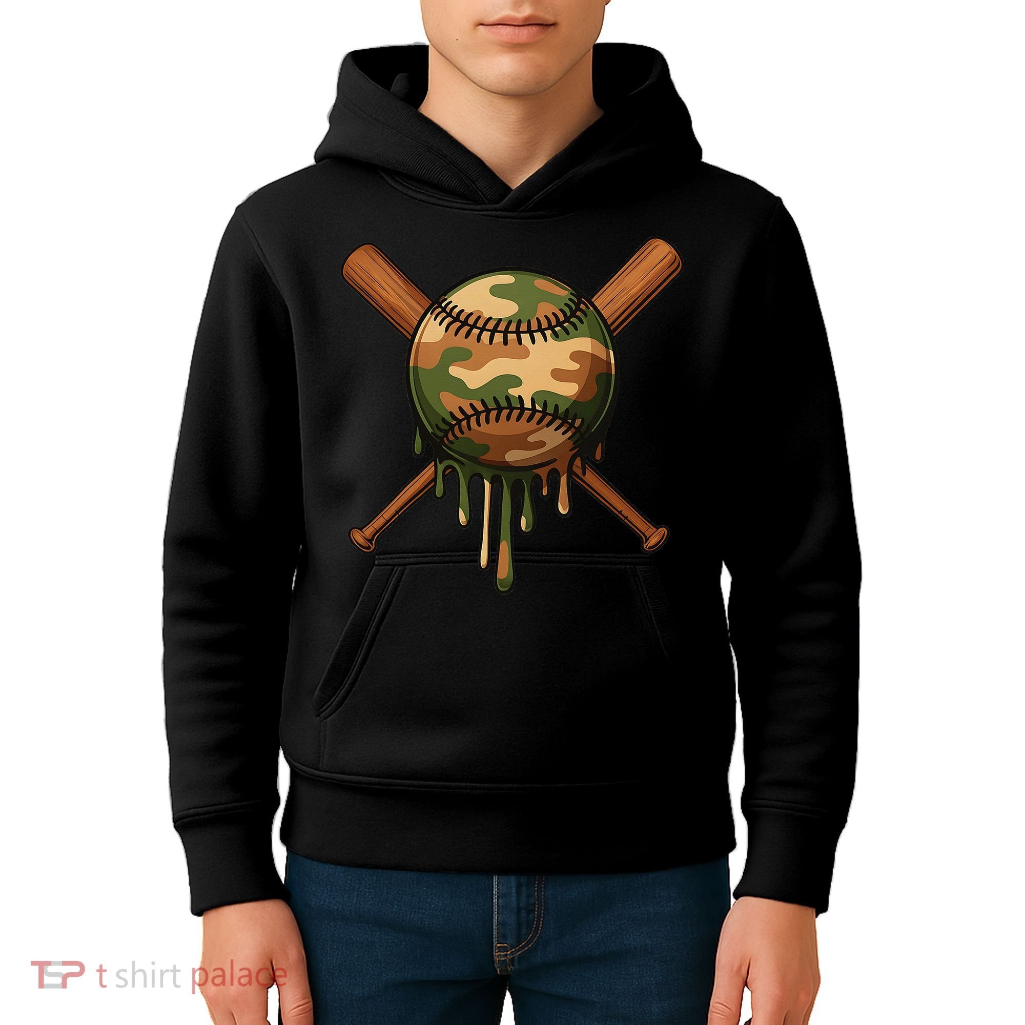 Baseball Drip Camo Home Plate Sports Cool Game Day Drip Kids Hoodie