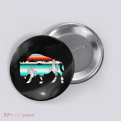 Bison Desert Cactus Serape Western Button