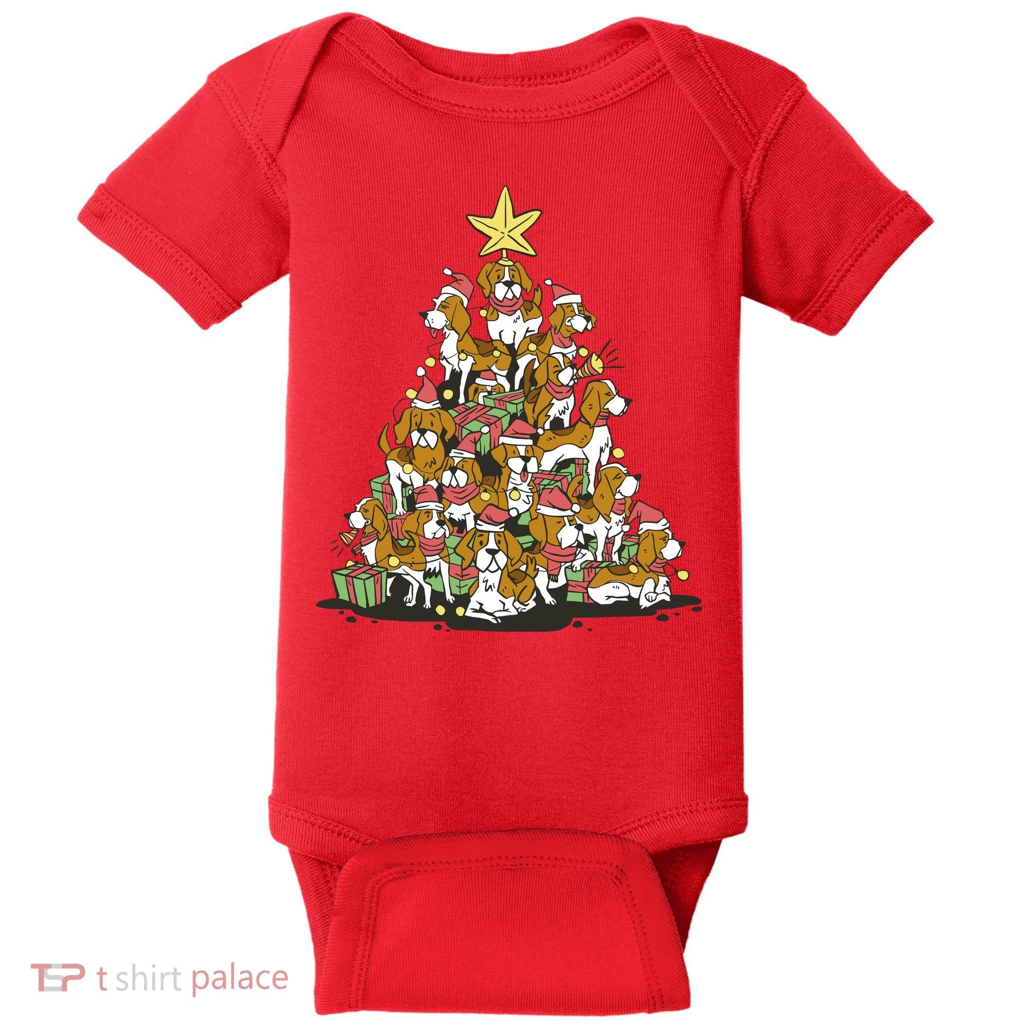 Beagle Dogs Christmas Tree Baby Bodysuit
