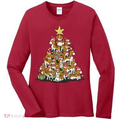 Beagle Dogs Christmas Tree Women's Long Sleeve Shirt