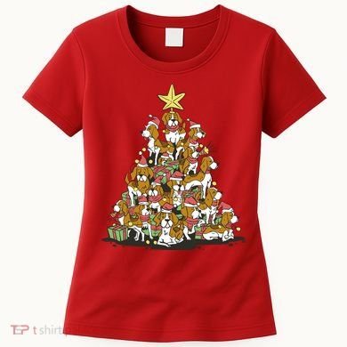 Beagle Dogs Christmas Tree Women's T-Shirt
