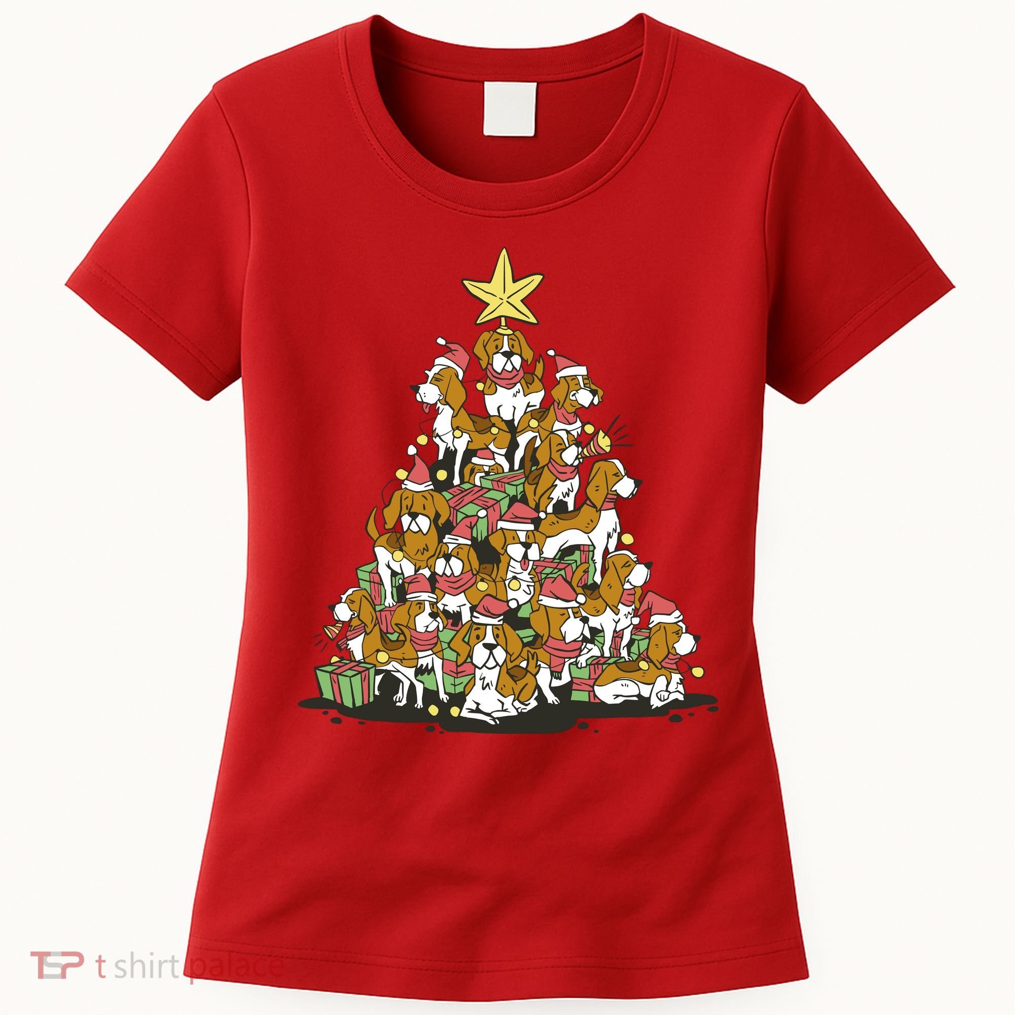 Beagle Dogs Christmas Tree Women's T-Shirt