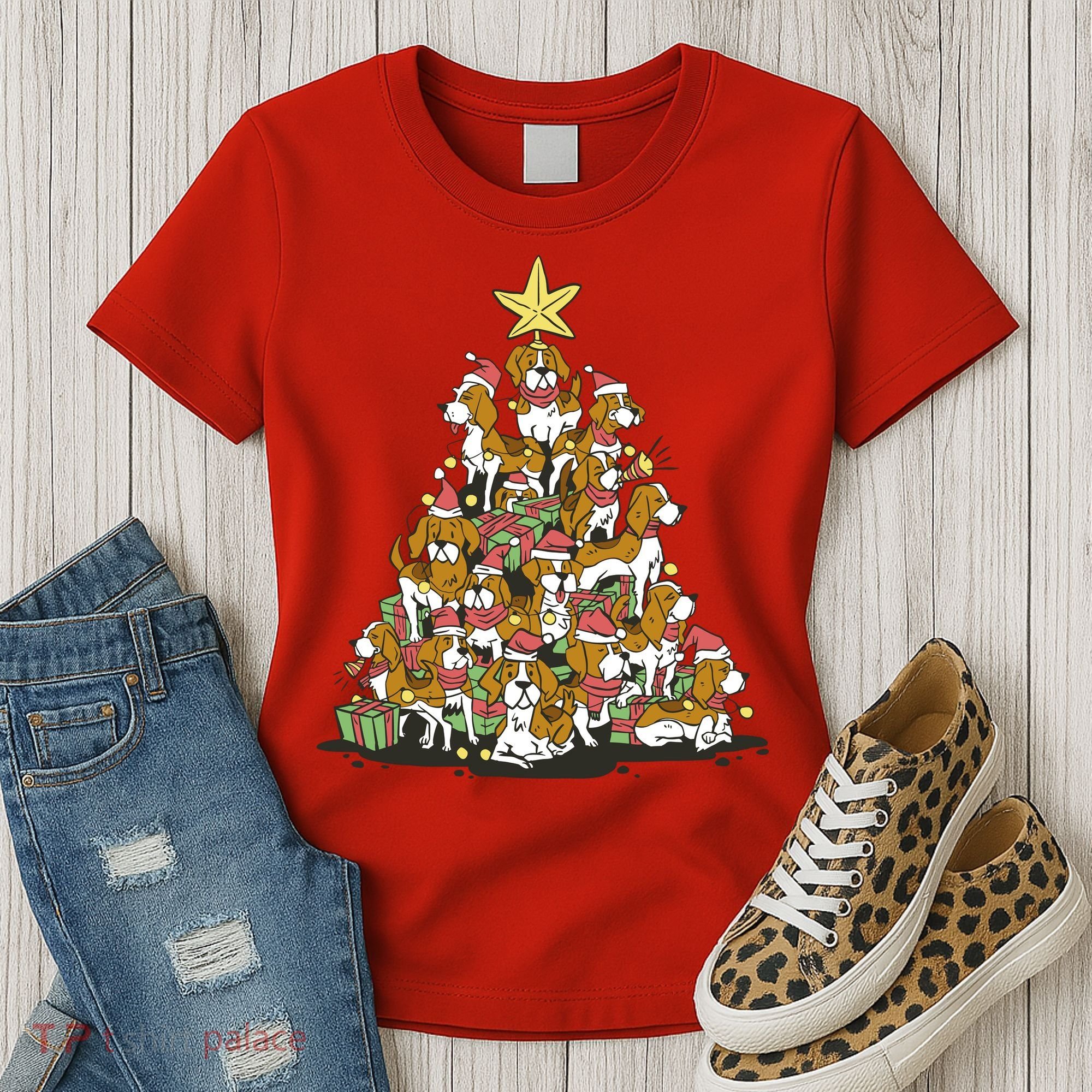 Beagle Dogs Christmas Tree Women's T-Shirt