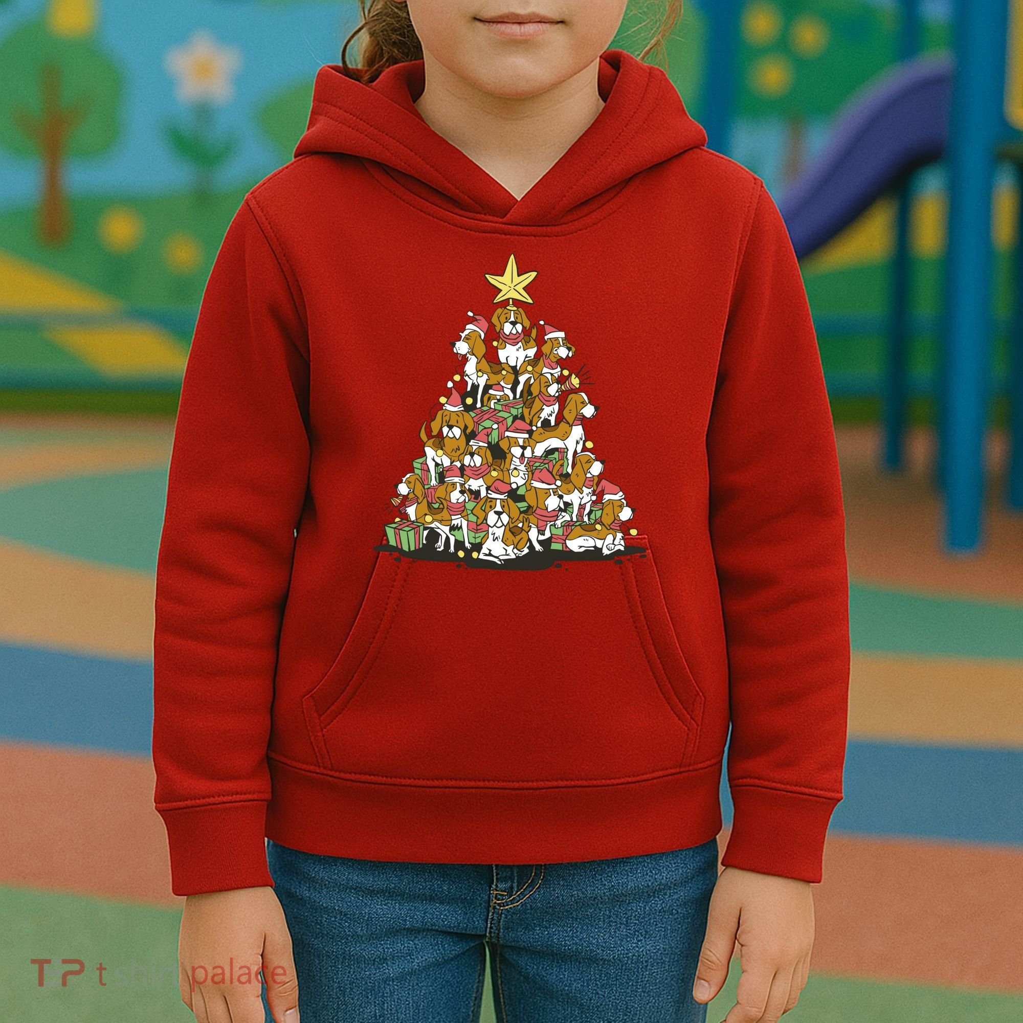Beagle Dogs Christmas Tree Kids Hoodie
