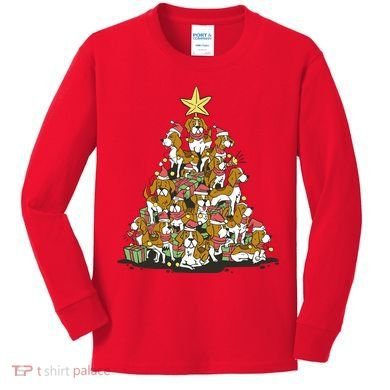 Beagle Dogs Christmas Tree Kids Long Sleeve Shirt
