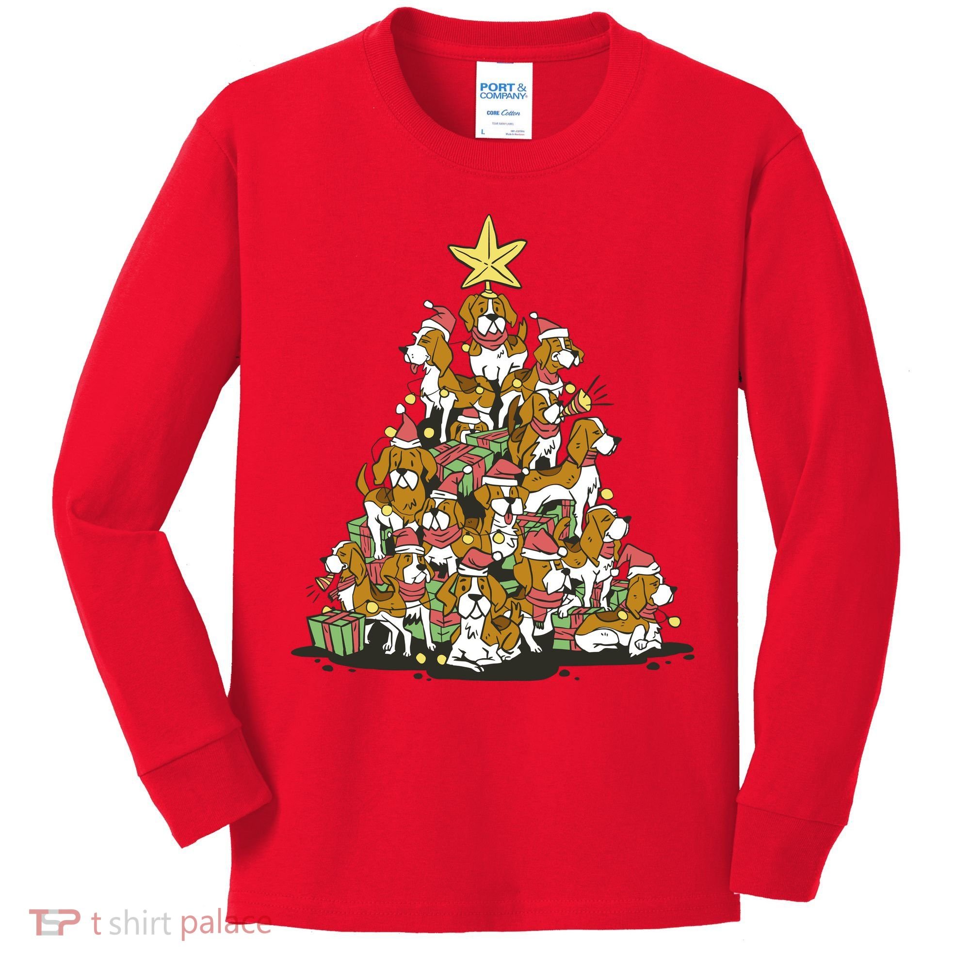 Beagle Dogs Christmas Tree Kids Long Sleeve Shirt