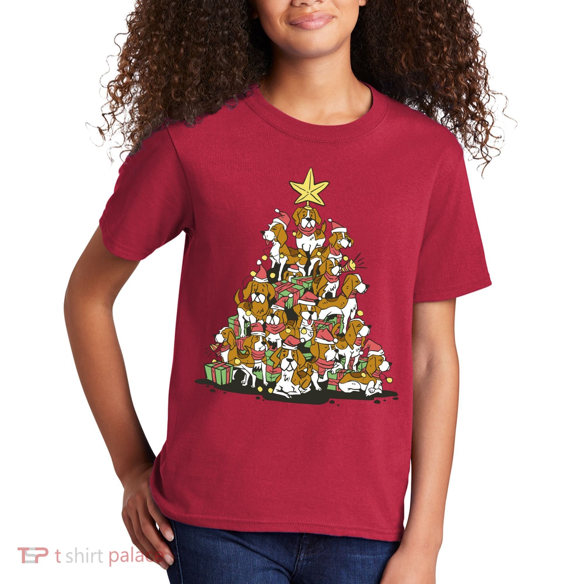 Beagle Dogs Christmas Tree Kids T-Shirt