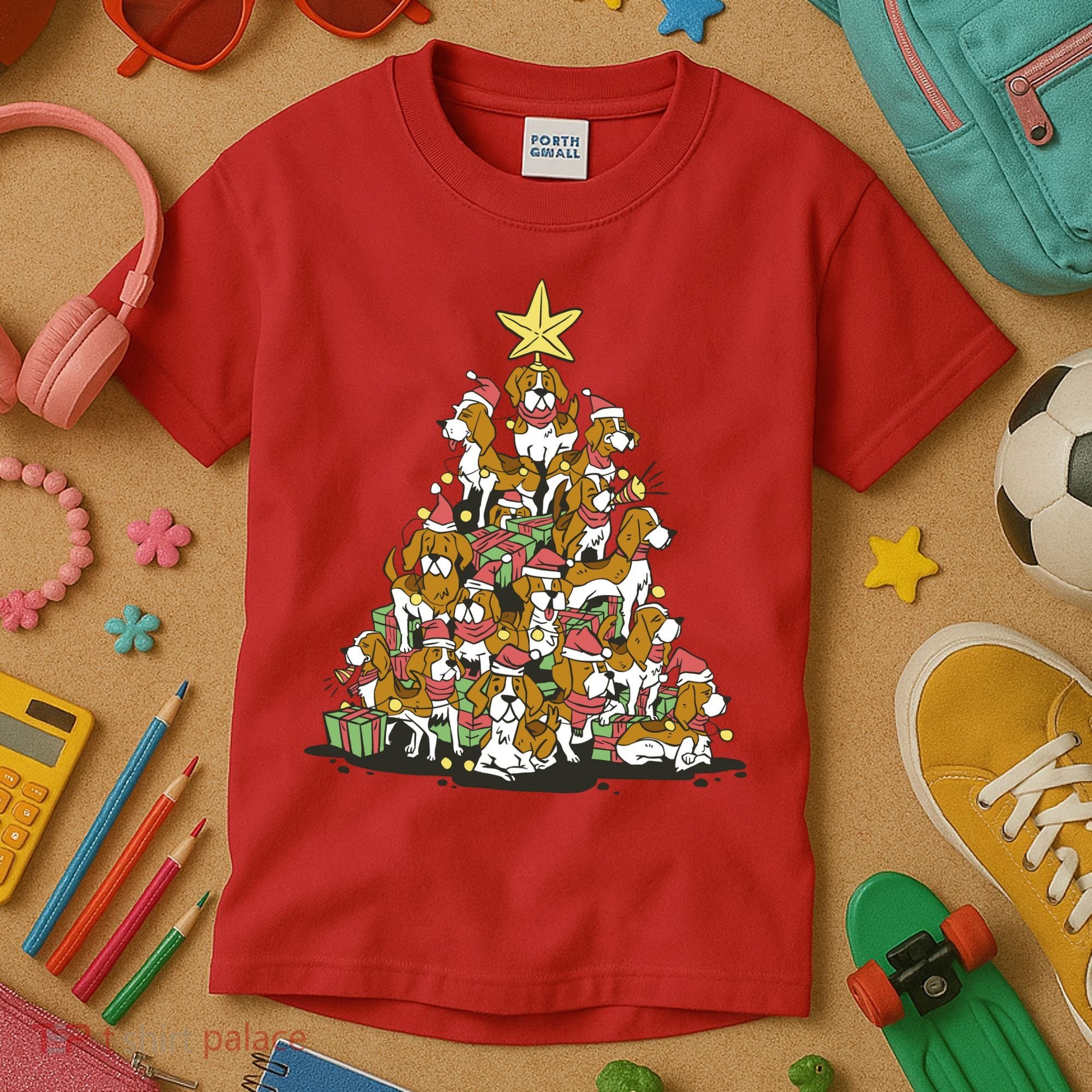 Beagle Dogs Christmas Tree Kids T-Shirt