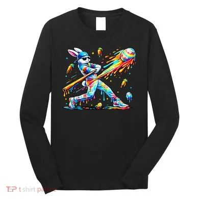 Baseball Dripping Drip Rabbit Bunny Easter Long Sleeve Shirt