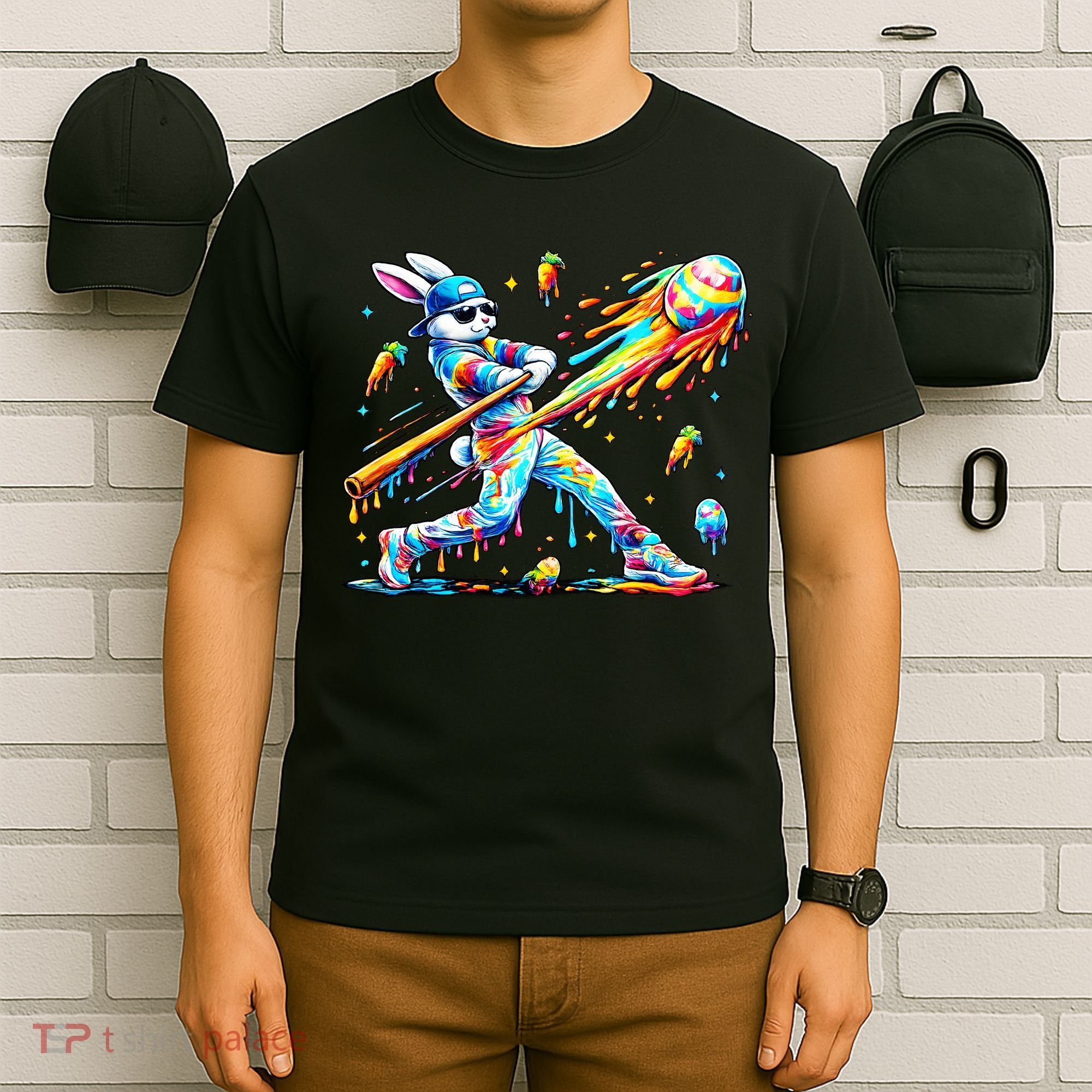 Baseball Dripping Drip Rabbit Bunny Easter T-Shirt