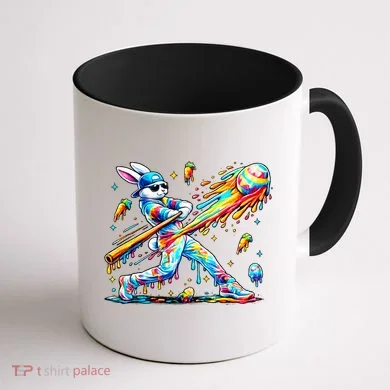Baseball Dripping Drip Rabbit Bunny Easter Coffee Mug back