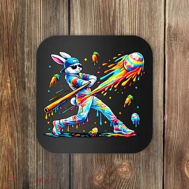 Baseball Dripping Drip Rabbit Bunny Easter Coaster