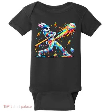 Baseball Dripping Drip Rabbit Bunny Easter Baby Bodysuit