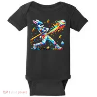 Baseball Dripping Drip Rabbit Bunny Easter Baby Bodysuit thumb 0