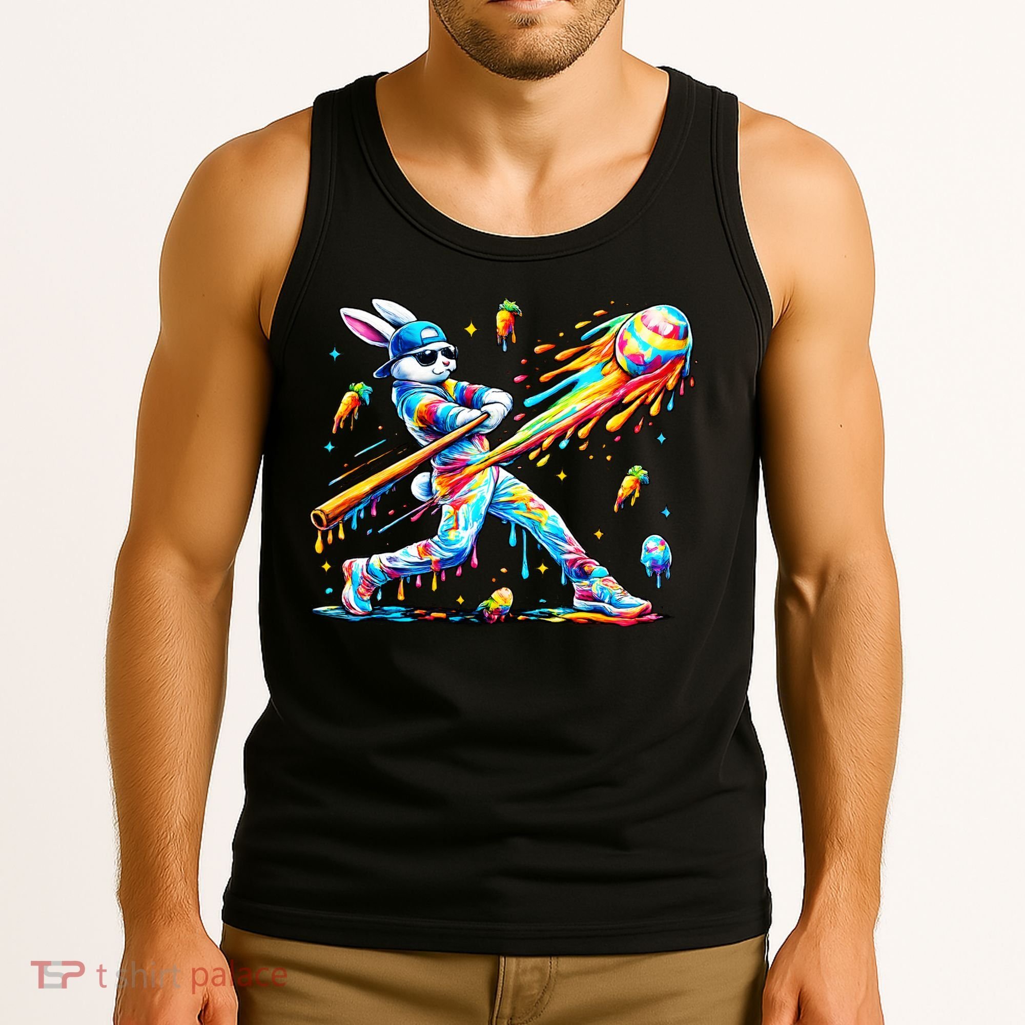 Baseball Dripping Drip Rabbit Bunny Easter Tank Top