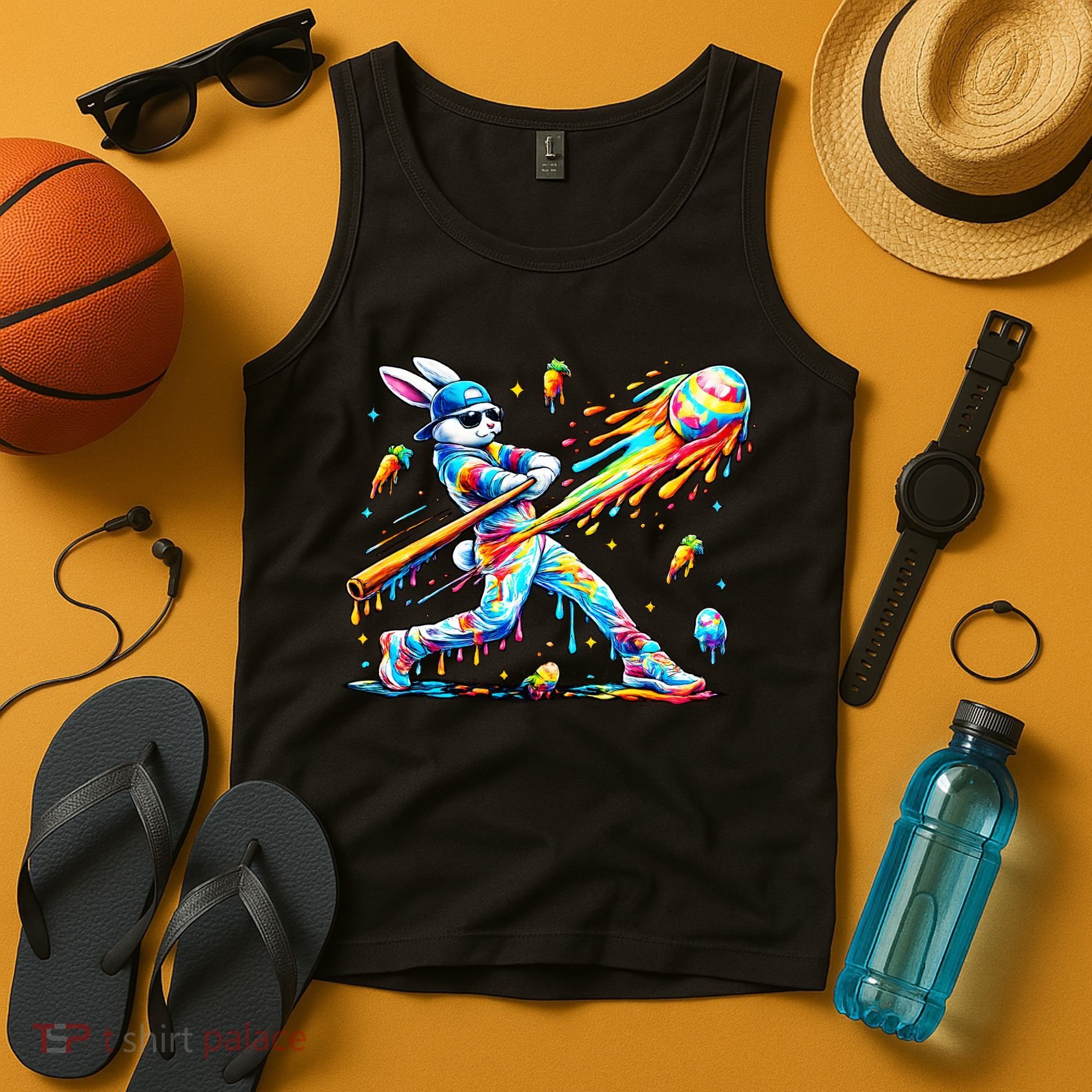 Baseball Dripping Drip Rabbit Bunny Easter Tank Top