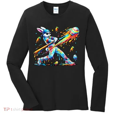 Baseball Dripping Drip Rabbit Bunny Easter Women's Long Sleeve Shirt