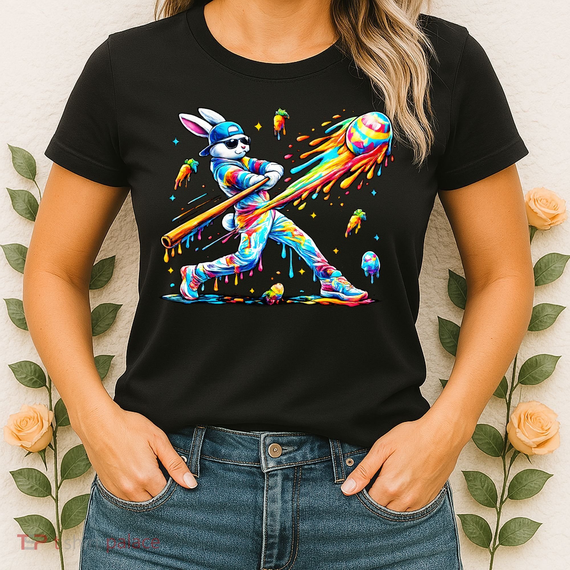 Baseball Dripping Drip Rabbit Bunny Easter Women's T-Shirt