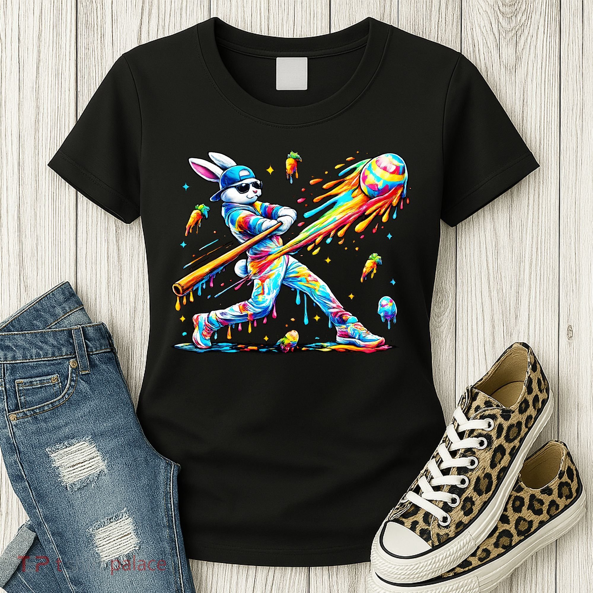 Baseball Dripping Drip Rabbit Bunny Easter Women's T-Shirt