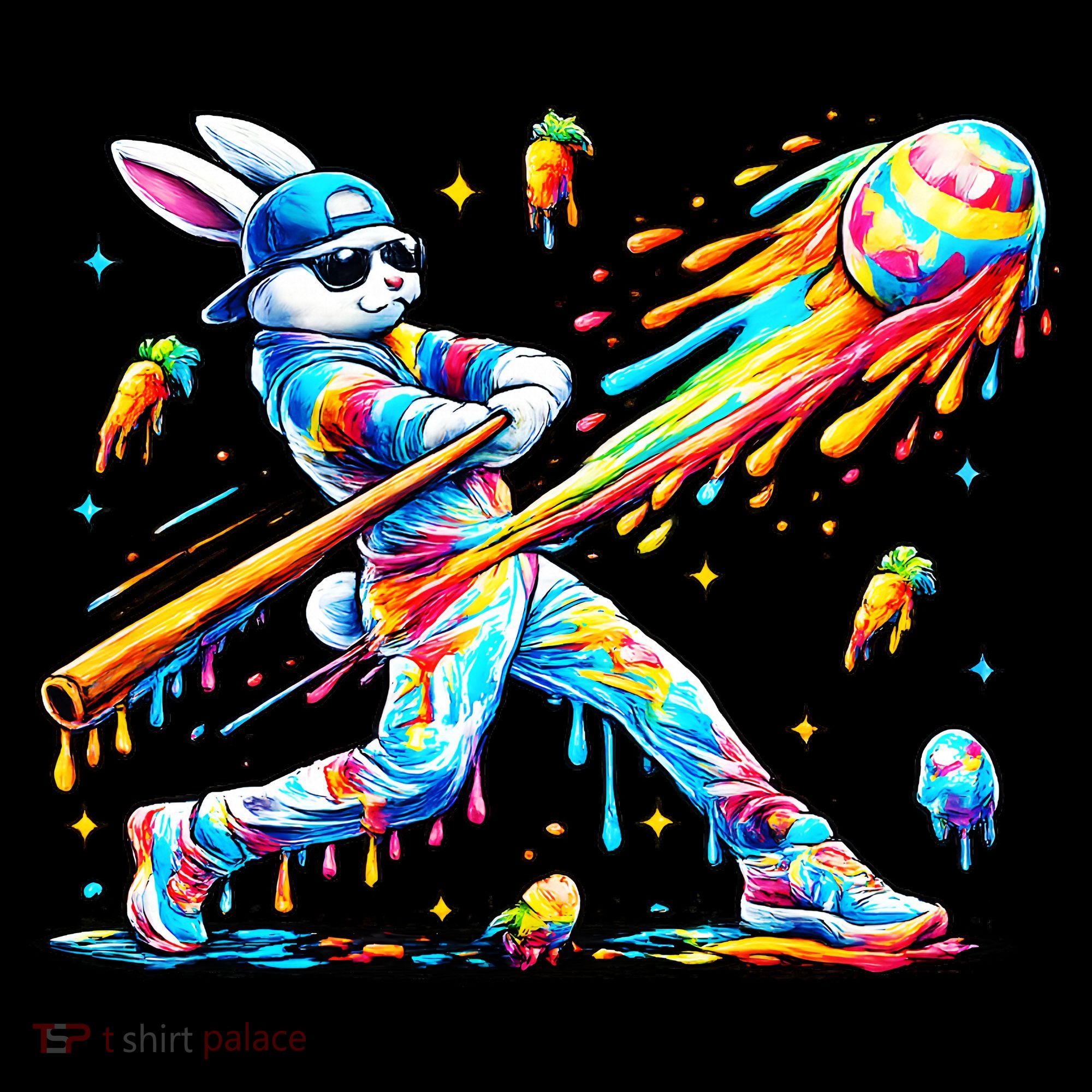 Baseball Dripping Drip Rabbit Bunny Easter Women's T-Shirt