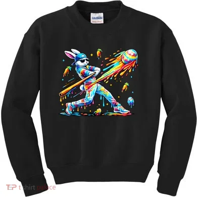 Baseball Dripping Drip Rabbit Bunny Easter Kids Sweatshirt