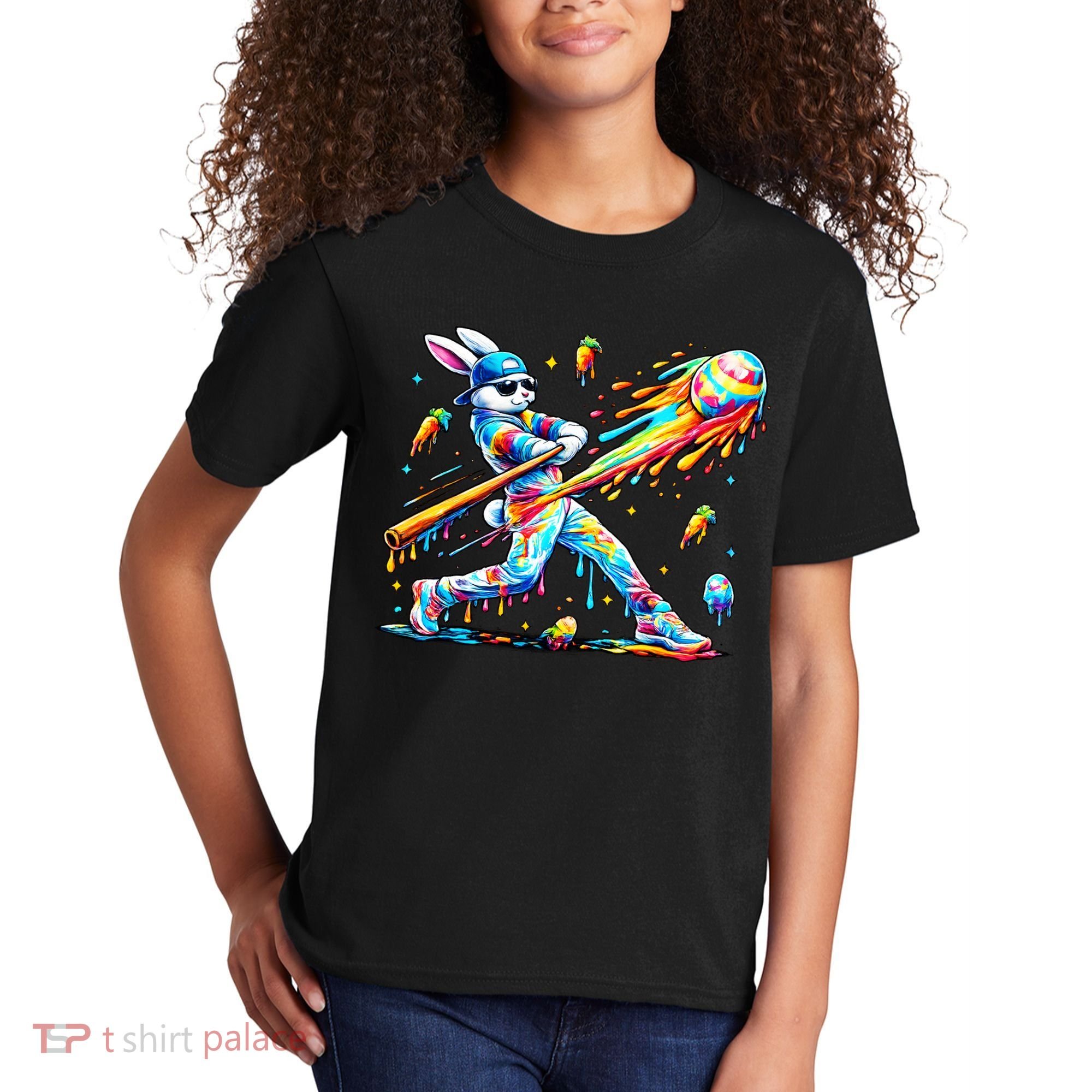Baseball Dripping Drip Rabbit Bunny Easter Kids T-Shirt