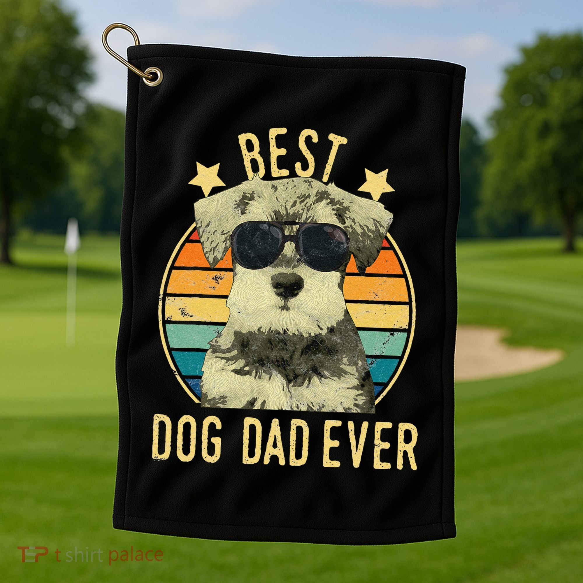 Best Dog Dad Ever Miniature Schnauzer Fathers Day Gift Golf Towel