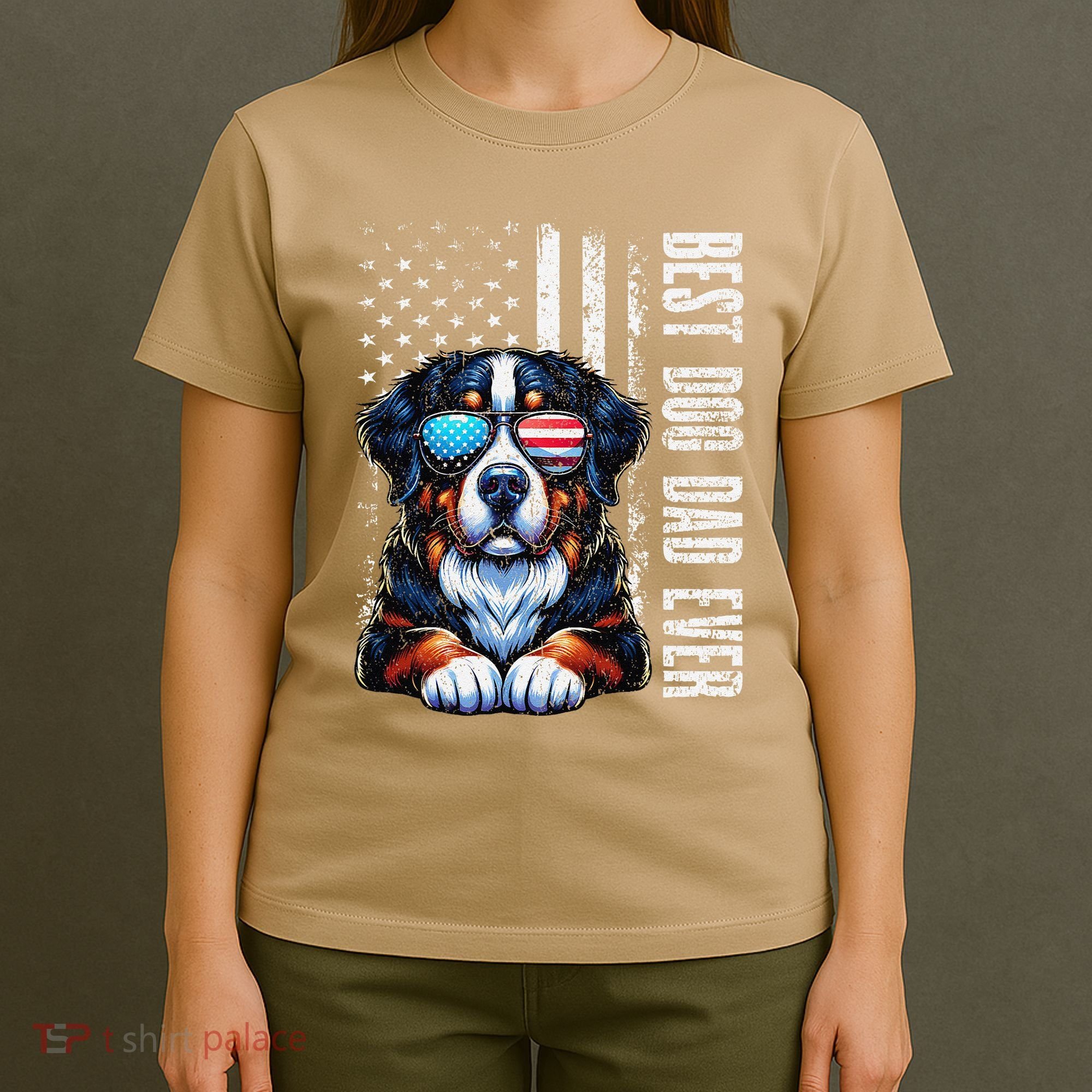 Best Dog Dad Ever Bernese Mountain American Flag Vintage T-Shirt