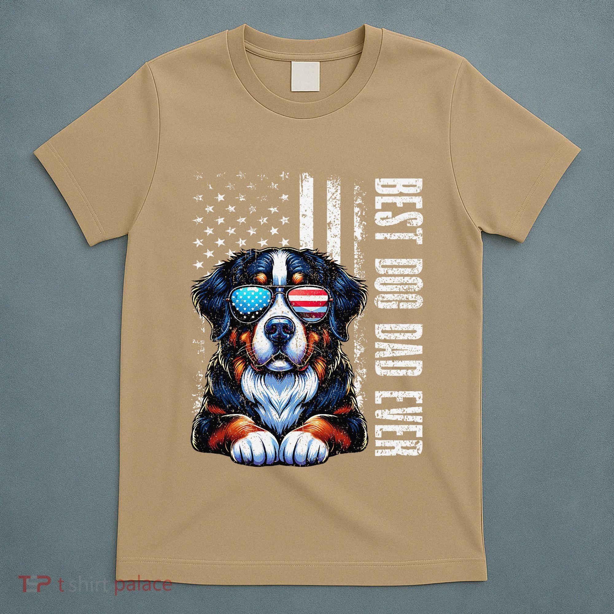 Best Dog Dad Ever Bernese Mountain American Flag Vintage T-Shirt