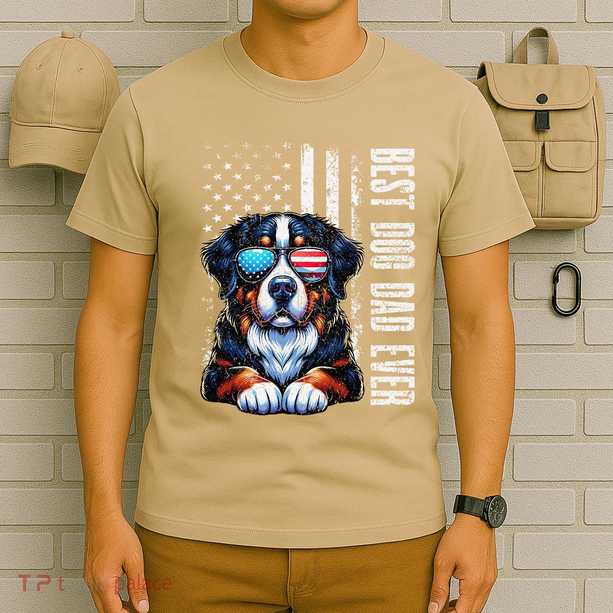 Best Dog Dad Ever Bernese Mountain American Flag Vintage T-Shirt