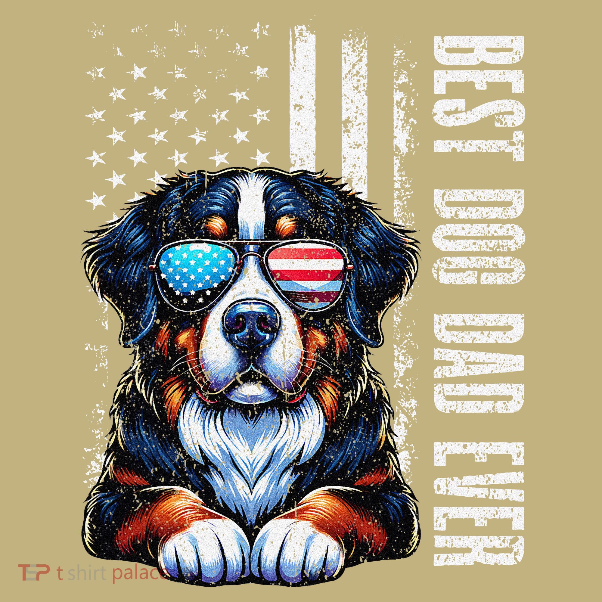 Best Dog Dad Ever Bernese Mountain American Flag Vintage T-Shirt