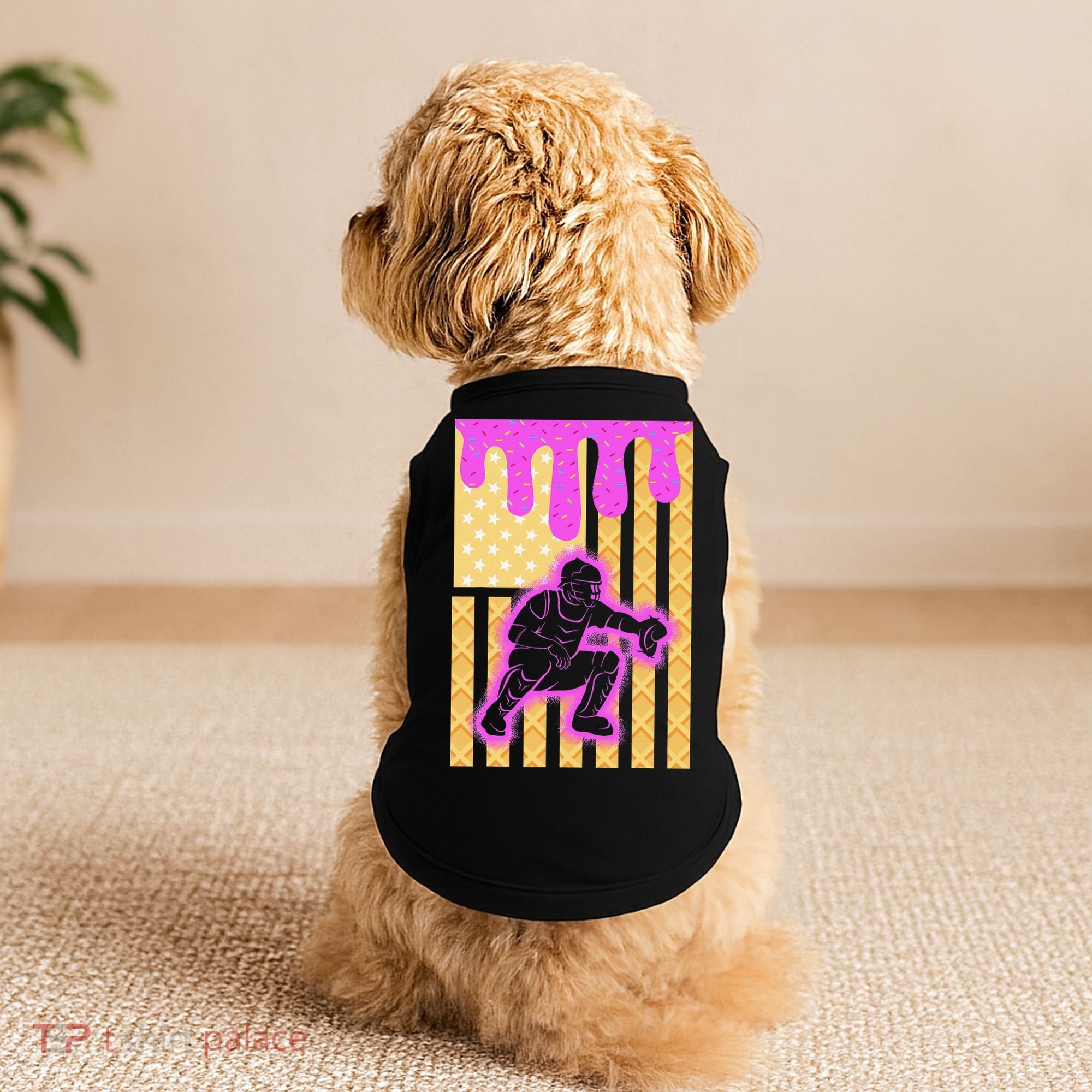 Baseball Drip Dripping Ice Cream Baseball American Flag Doggie Tank