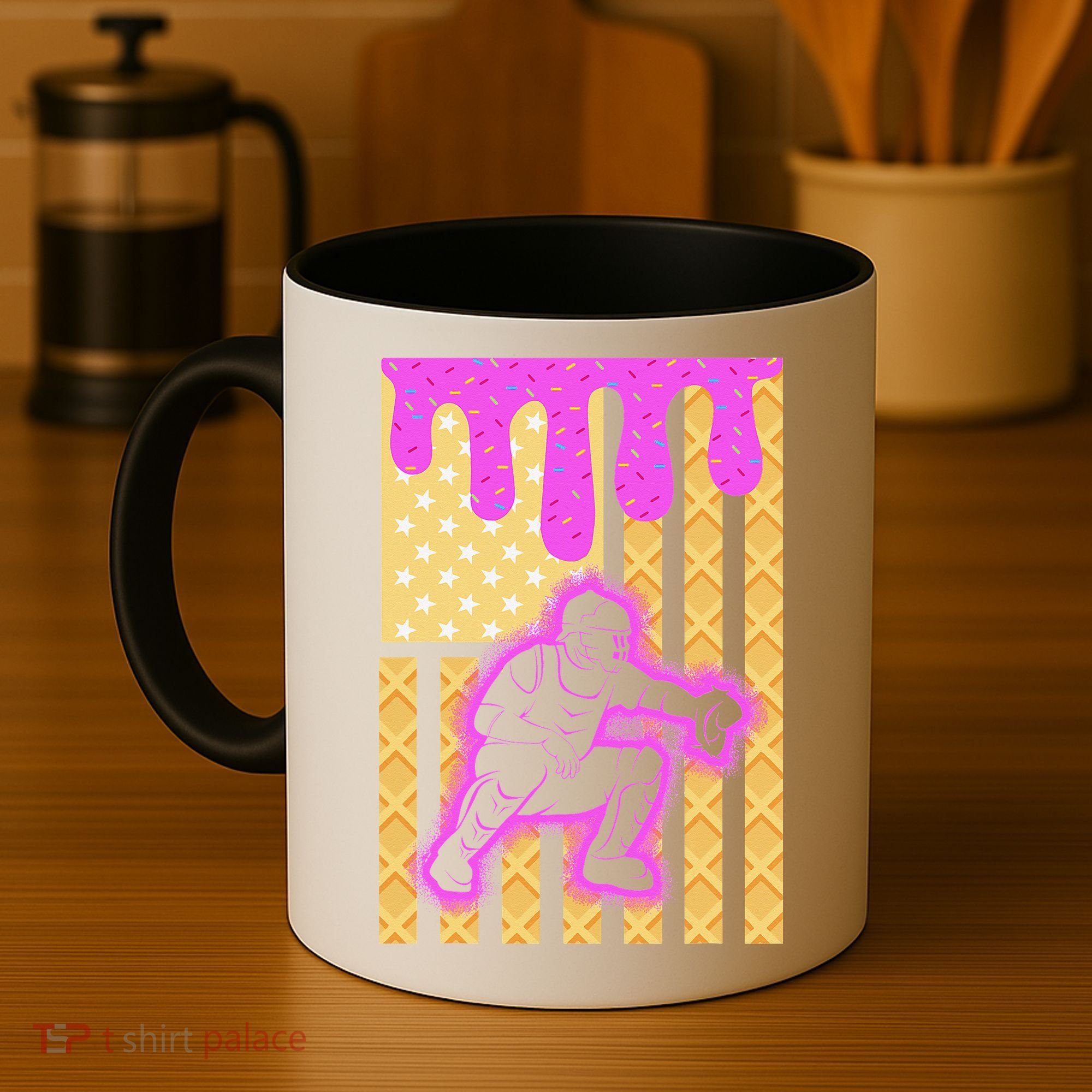 Baseball Drip Dripping Ice Cream Baseball American Flag Coffee Mug