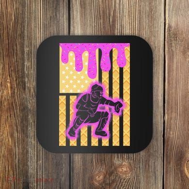 Baseball Drip Dripping Ice Cream Baseball American Flag Coaster